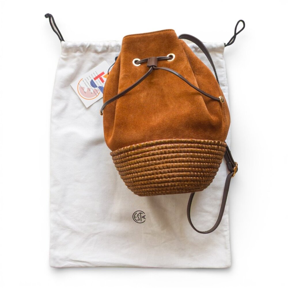 Cesta Collective Chestnut Suede Bucket Bag Woven Sisal Crossbody